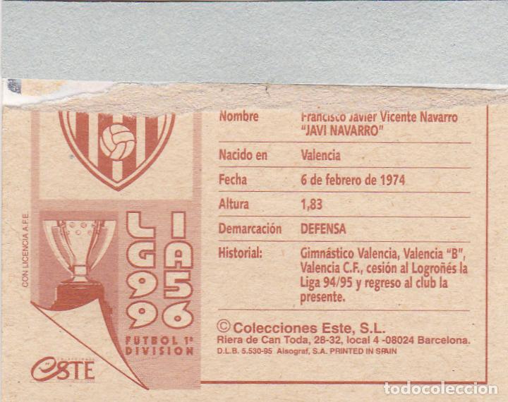 Cromos de f&uacute;tbol: ESTE 95-96 JAVI NAVARRO COLOCA, VERSI&Oacute;N (VENTANILLA)(A-9) - Foto 2