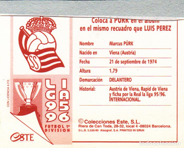 Cromos de f&uacute;tbol: ESTE 95-96 PURK COLOCA (VENTANILLA)(A-9) - Foto 2