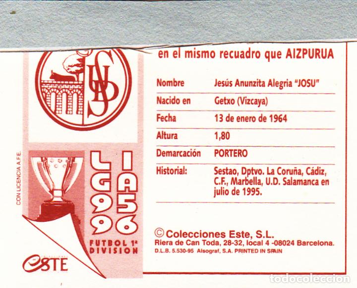 Cromos de f&uacute;tbol: ESTE 95-96 JOSU COLOCA (VENTANILLA)(A-9) - Foto 2