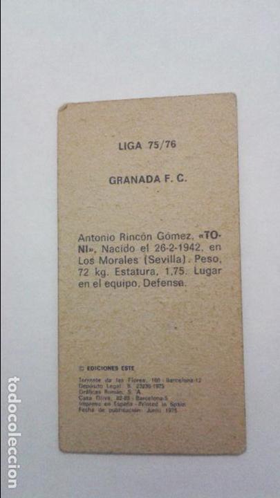 Cromos de f&uacute;tbol: 75/76 ESTE. NUNCA PEGADO GRANADA TONI - Foto 2