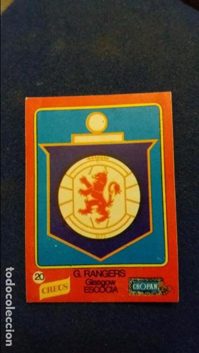 Cromos de F&uacute;tbol: Cromo pl&aacute;stico Cropan crecs equipos de europa escudo glasgow rangers escocia