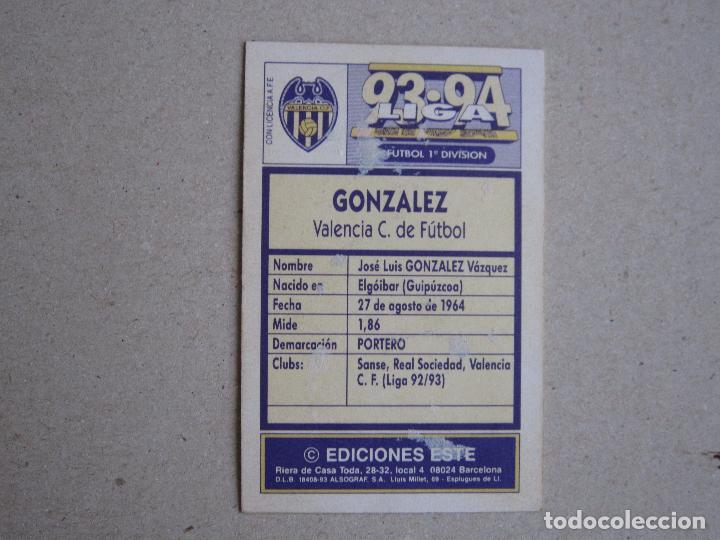 Cromos de f&uacute;tbol: ESTE 93-94 GONZALEZ VALENCIA D 1993-1994 - Foto 2