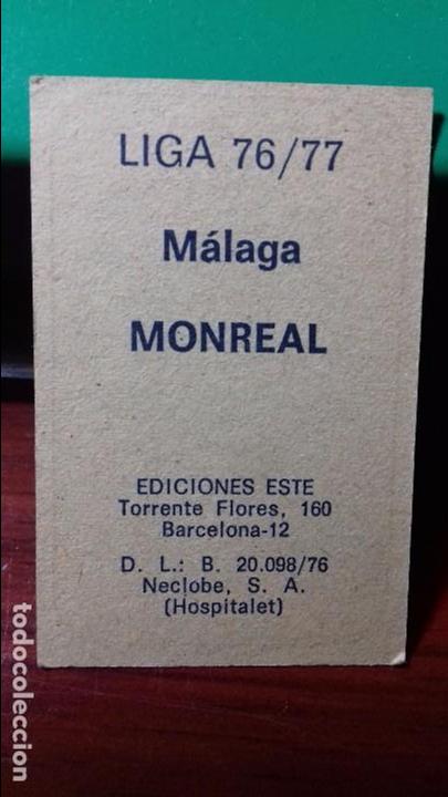 Cromos de f&uacute;tbol: ED. ESTE 76-77. MONREAL MALAGA. NUNCA PEGADO - Foto 2