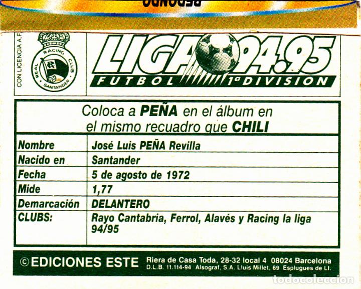 Cromos de f&uacute;tbol: ESTE 94-95 PE&Ntilde;A DEL RACING COLOCA MUY DIFICIL EN VENTANILLA(A-9) - Foto 2