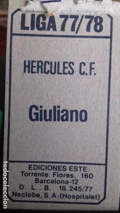 Cromos de f&uacute;tbol: ESTE 77/78/ HERCULES / GIULIANO/ DESPEGADO/ - Foto 2