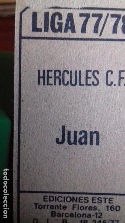 Cromos de f&uacute;tbol: ESTE 77/78/ HERCULES / JUAN / DESPEGADO/ - Foto 2