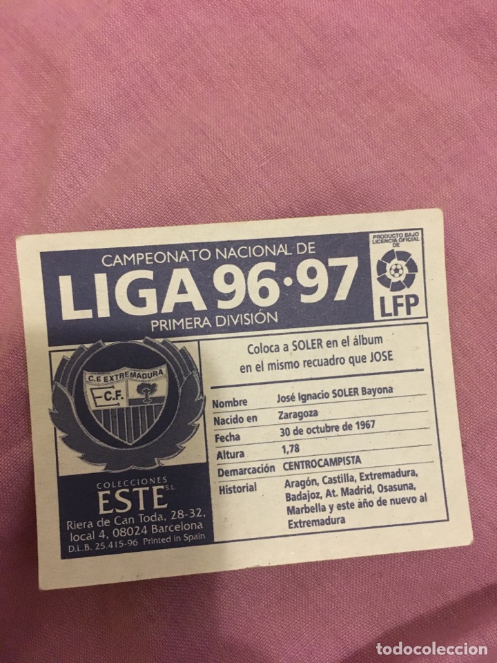 Cromos de f&uacute;tbol: Soler este 1996 1997 96 97 - Foto 1