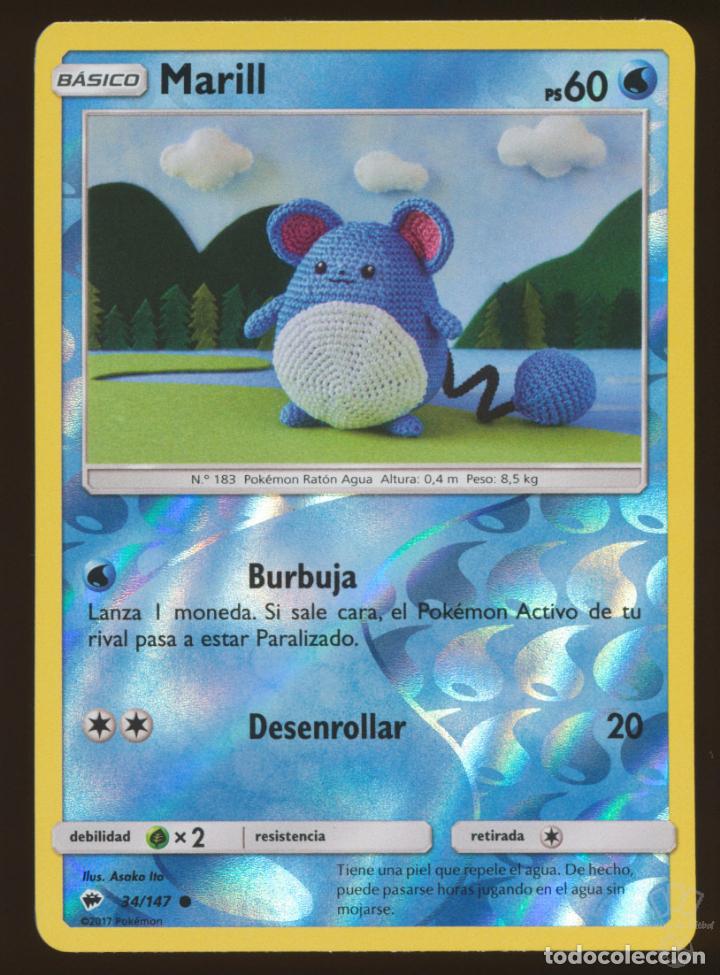Cromos de f&uacute;tbol: #34/147. MARILL (Reverse Holo) - Sombras Ardientes (Burning Shadows) - Pokemon Trading Card/Carta