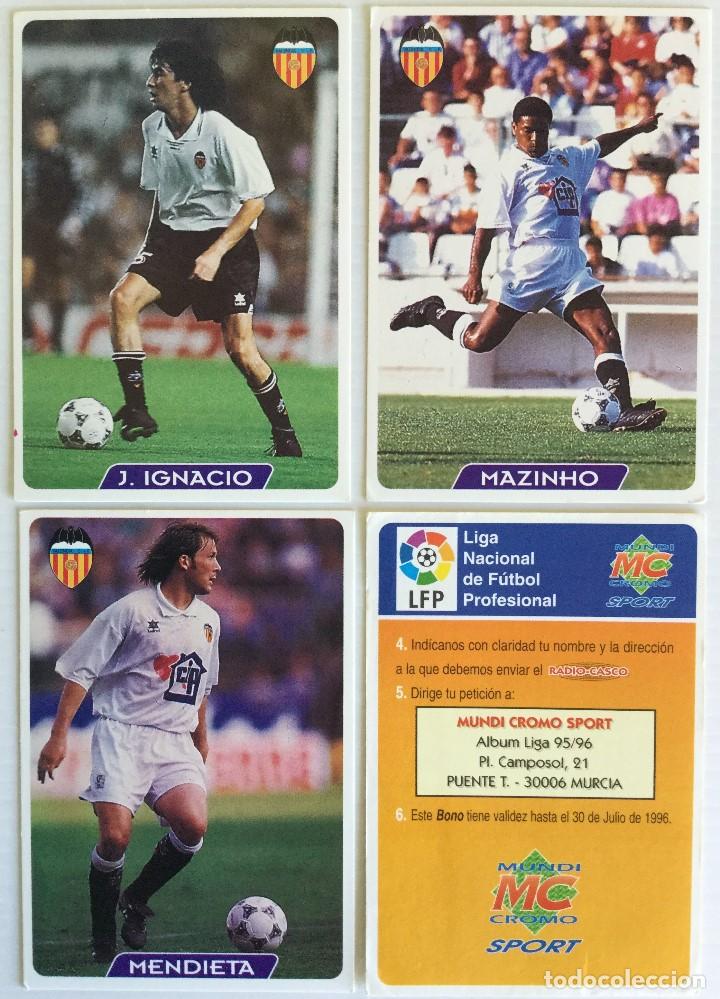 Cromos de f&uacute;tbol: Lote 3 cromos + bono de Las Fichas de la Liga 95/96 &ndash; Mundicromo