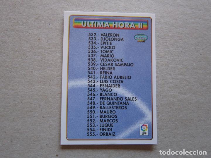 Cromos de f&uacute;tbol: MUNDICROMO FICHAS LIGA 2001 UH N&ordm; 531 INDICE ULTIMA HORA II 00 01 2000 2001 NUEVO