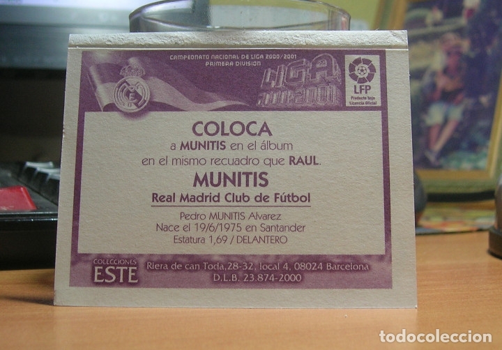 Cromos de f&uacute;tbol: EDICIONES ESTE 2000-2001 00 01 MUNITIS (COLOCA) REAL MADRID SIN TEKA VENTANILLA LEER - Foto 2