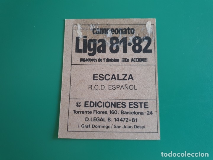 Cromos de f&uacute;tbol: ESCALZA - ESPA&Ntilde;OL / ESPANYOL - EDICIONES ESTE 1981-82 - 81/82 - Foto 2