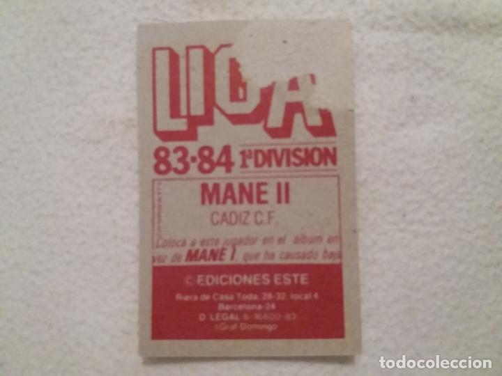 Cromos de f&uacute;tbol: 83/84 ESTE. COLOCA CADIZ MANE II - Foto 2