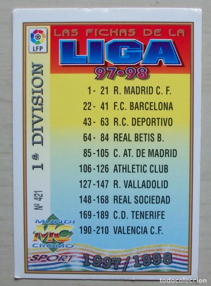 Cromos de F&uacute;tbol: 421 INDICE 1&ordf; DIVISION FICHAS ALBUM MUNDICROMO 1997 1998 97 98