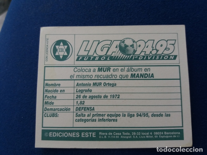 Cromos de f&uacute;tbol: 94/95 ESTE. NUNCA PEGADO COLOCA Logro&ntilde;&eacute;s mur - Foto 2