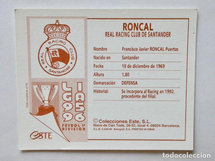 Cromos de f&uacute;tbol: RONCAL DEL RACING DE EDICIONES ESTE 95-96, NUNCA PEGADO - Foto 2