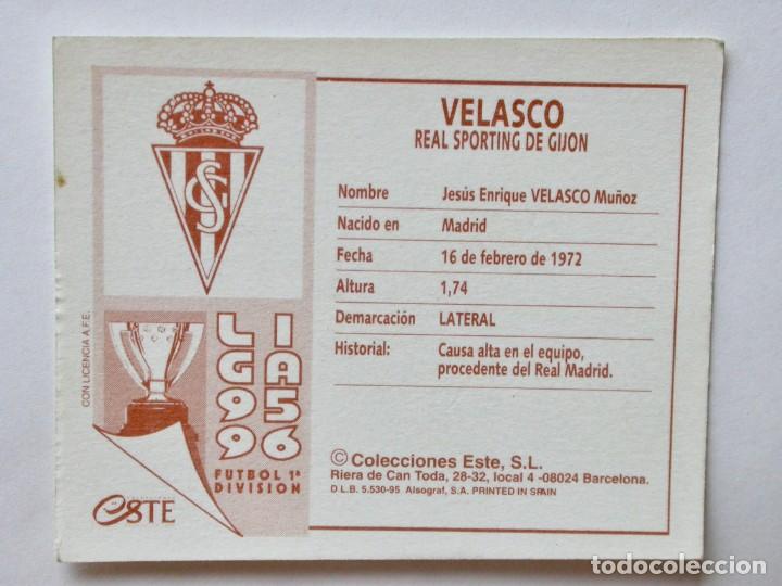 Cromos de f&uacute;tbol: VELASCO DEL SPORTING DE EDICIONES ESTE 95-96, NUNCA PEGADO - Foto 2