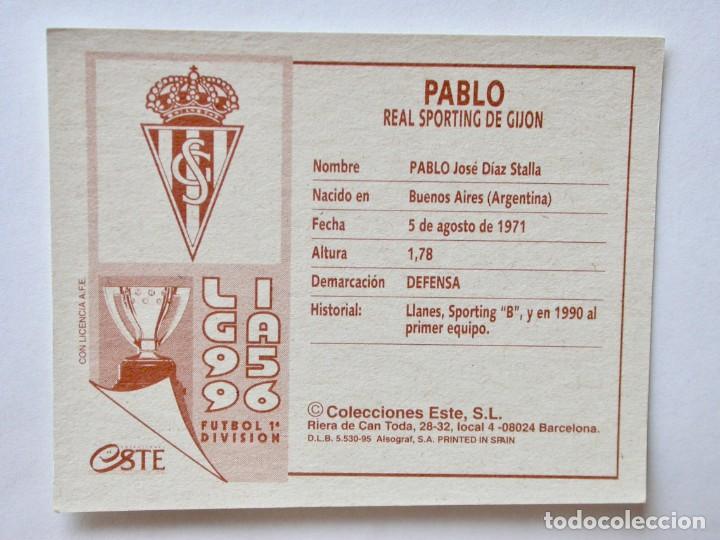 Cromos de f&uacute;tbol: PABLO DEL SPORTING DE EDICIONES ESTE 95-96, NUNCA PEGADO - Foto 2