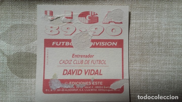 Cromos de f&uacute;tbol: DAVID VIDAL CADIZ ED ESTE 89 90 - Foto 2