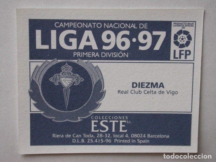 Cromos de f&uacute;tbol: DIEZMA DEL CELTA DE EDICIONES ESTE 96-97, NUNCA PEGADO - Foto 2