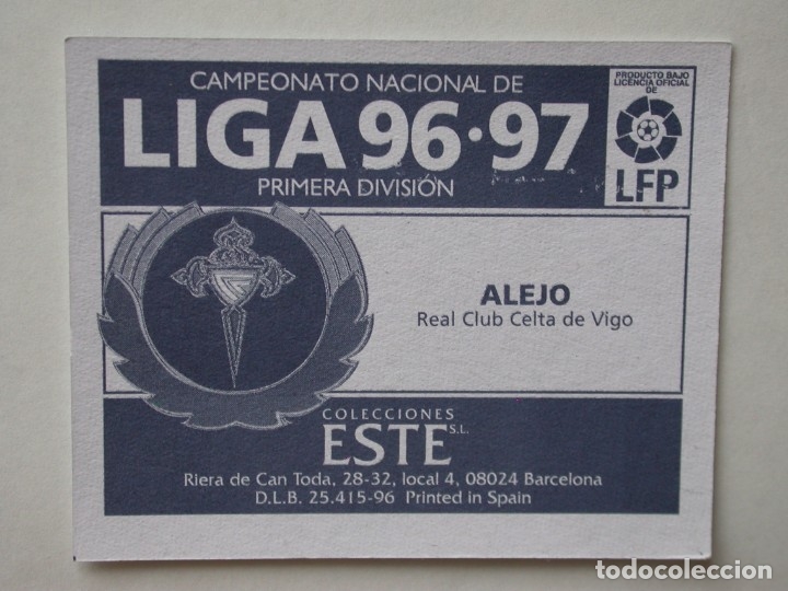 Cromos de f&uacute;tbol: ALEJO DEL CELTA DE EDICIONES ESTE 96-97, NUNCA PEGADO - Foto 2