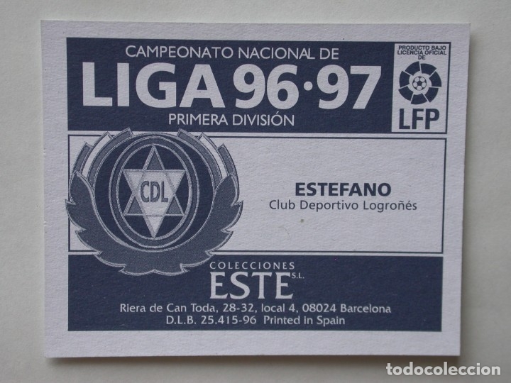 Cromos de f&uacute;tbol: ESTEFANO DEL LOGRO&Ntilde;ES DE EDICIONES ESTE 96-97, NUNCA PEGADO - Foto 2