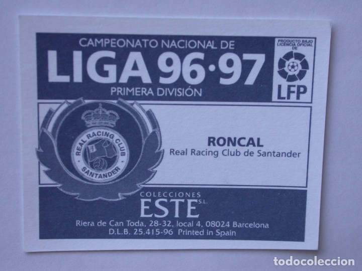 Cromos de f&uacute;tbol: RONCAL DEL RACING DE EDICIONES ESTE 96-97, NUNCA PEGADO - Foto 2