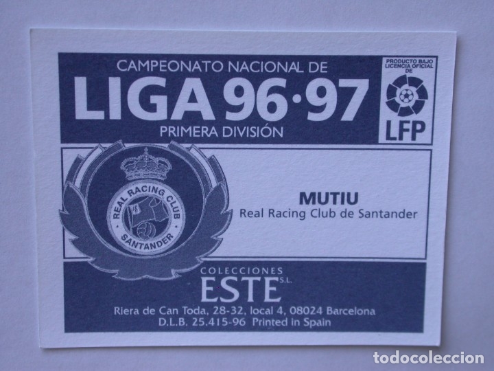 Cromos de f&uacute;tbol: MUTIU DEL RACING DE EDICIONES ESTE 96-97, NUNCA PEGADO - Foto 2