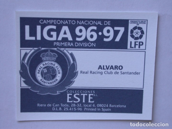 Cromos de f&uacute;tbol: ALVARO DEL RACING DE EDICIONES ESTE 96-97, NUNCA PEGADO - Foto 2