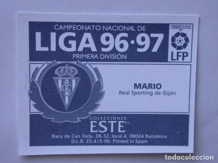 Cromos de f&uacute;tbol: MARIO DEL SPORTING DE EDICIONES ESTE 96-97, NUNCA PEGADO - Foto 2