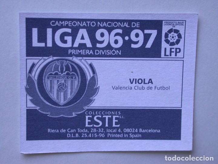 Cromos de f&uacute;tbol: VIOLA DEL VALENCIA DE EDICIONES ESTE 96-97, NUNCA PEGADO - Foto 2