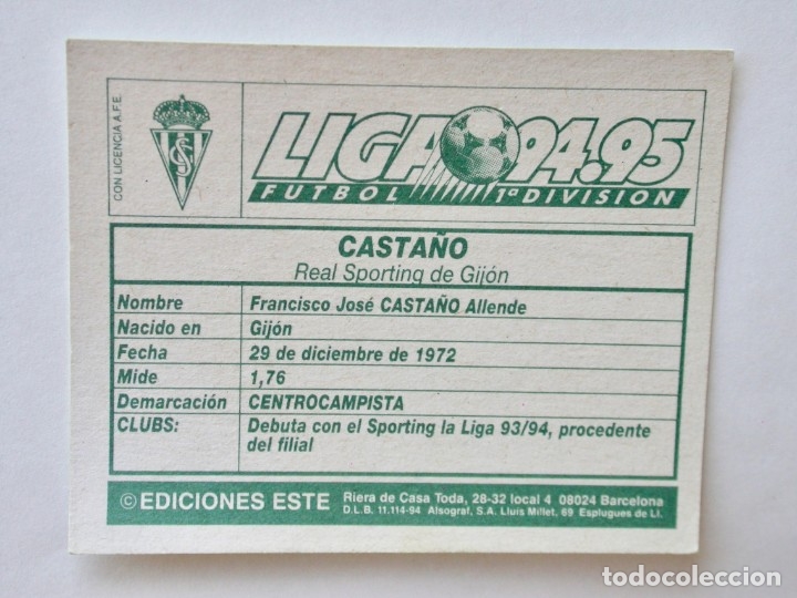 Cromos de f&uacute;tbol: CASTA&Ntilde;O DEL SPORTING DE EDICIONES ESTE 94-95, NUNCA PEGADO - Foto 2