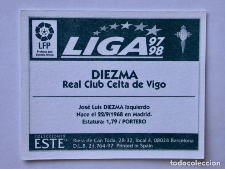 Cromos de f&uacute;tbol: DIEZMA DEL CELTA DE EDICIONES ESTE 97-98, NUNCA PEGADO - Foto 2