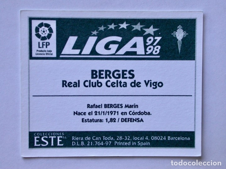 Cromos de f&uacute;tbol: BERGES DEL CELTA DE EDICIONES ESTE 97-98, NUNCA PEGADO - Foto 2