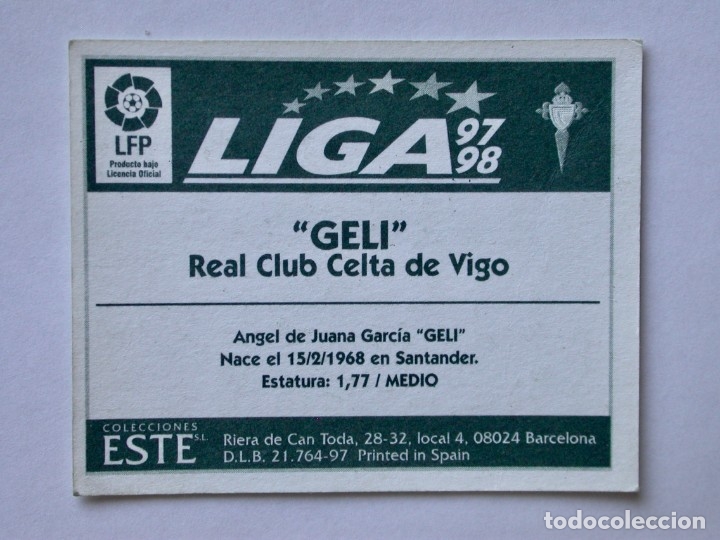Cromos de f&uacute;tbol: GELI DEL CELTA DE EDICIONES ESTE 97-98, NUNCA PEGADO - Foto 2
