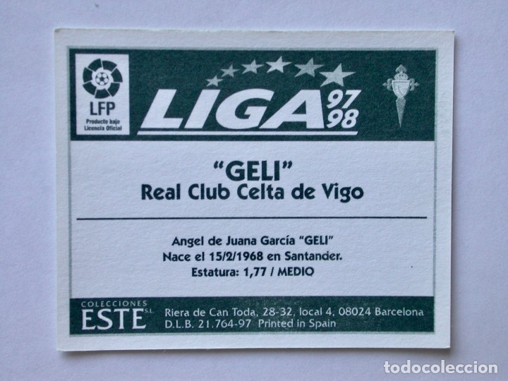 Cromos de f&uacute;tbol: GELI DEL CELTA DE EDICIONES ESTE 97-98, NUNCA PEGADO - Foto 2