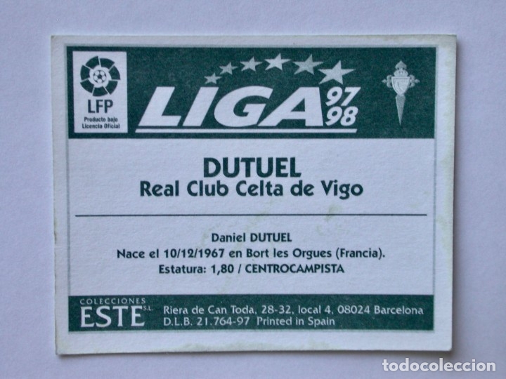 Cromos de f&uacute;tbol: DUTUEL DEL CELTA DE EDICIONES ESTE 97-98, NUNCA PEGADO - Foto 2