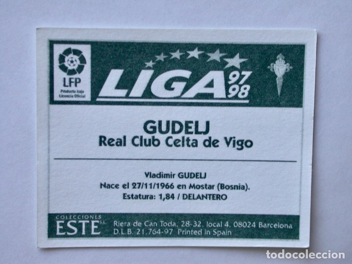 Cromos de f&uacute;tbol: GUDELJ DEL CELTA DE EDICIONES ESTE 97-98, NUNCA PEGADO - Foto 2