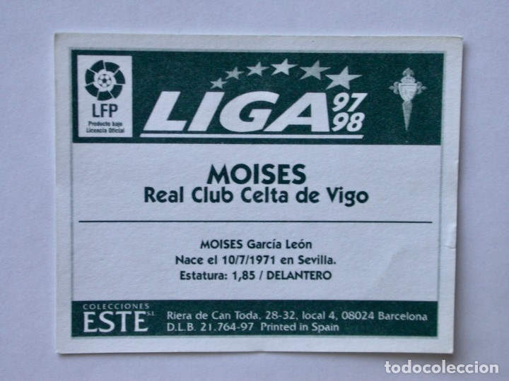 Cromos de f&uacute;tbol: MOIS&Eacute;S DEL CELTA DE EDICIONES ESTE 97-98, NUNCA PEGADO - Foto 2