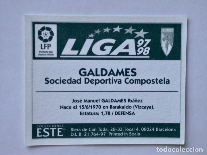 Cromos de f&uacute;tbol: GALDAMES DEL COMPOSTELA DE EDICIONES ESTE 97-98, NUNCA PEGADO - Foto 2