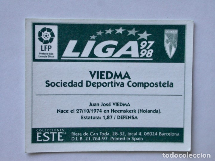 Cromos de f&uacute;tbol: VIEDMA DEL COMPOSTELA DE EDICIONES ESTE 97-98, NUNCA PEGADO - Foto 2