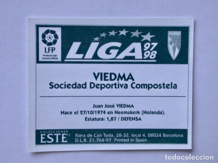 Cromos de f&uacute;tbol: VIEDMA DEL COMPOSTELA DE EDICIONES ESTE 97-98, NUNCA PEGADO - Foto 2
