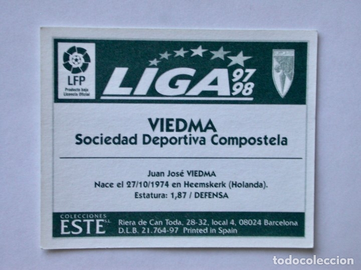 Cromos de f&uacute;tbol: VIEDMA DEL COMPOSTELA DE EDICIONES ESTE 97-98, NUNCA PEGADO - Foto 2