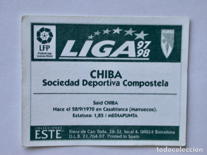 Cromos de f&uacute;tbol: CHIBA DEL COMPOSTELA DE EDICIONES ESTE 97-98, NUNCA PEGADO - Foto 2