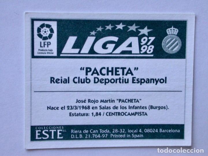 Cromos de f&uacute;tbol: PACHETA DEL ESPANYOL DE EDICIONES ESTE 97-98, NUNCA PEGADO - Foto 2