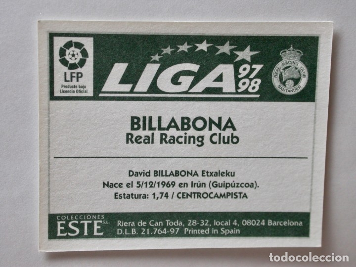 Cromos de f&uacute;tbol: BILLABONA DEL RACING DE EDICIONES ESTE 97-98, NUNCA PEGADO - Foto 2