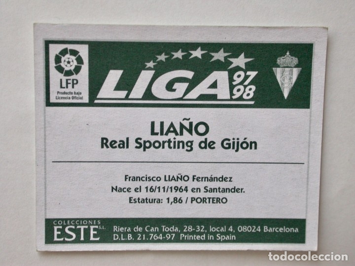 Cromos de f&uacute;tbol: LIA&Ntilde;O DEL SPORTING DE EDICIONES ESTE 97-98, NUNCA PEGADO - Foto 2