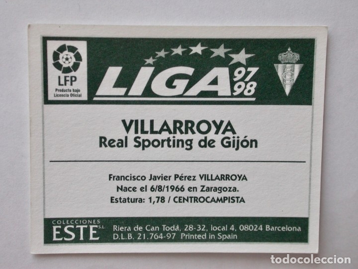 Cromos de f&uacute;tbol: VILLARROYA DEL SPORTING DE EDICIONES ESTE 97-98, NUNCA PEGADO - Foto 2