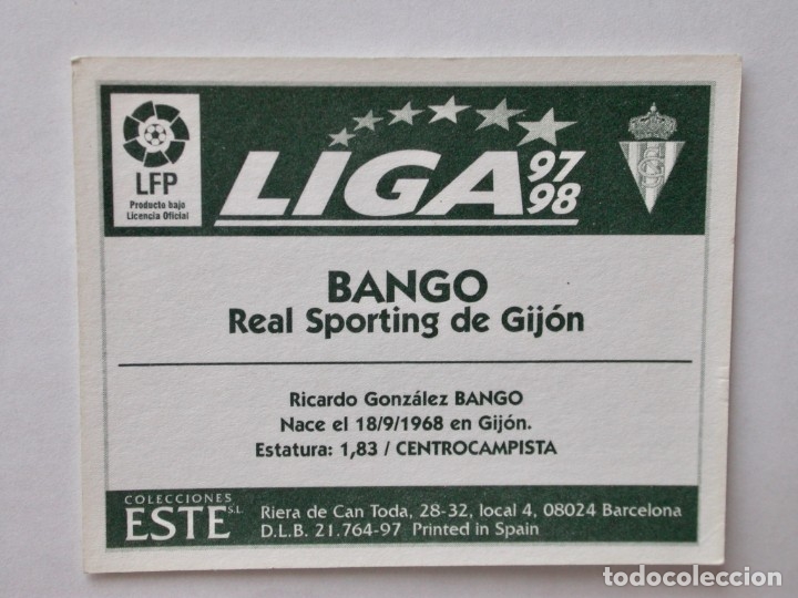 Cromos de f&uacute;tbol: BANGO DEL SPORTING DE EDICIONES ESTE 97-98, NUNCA PEGADO - Foto 2