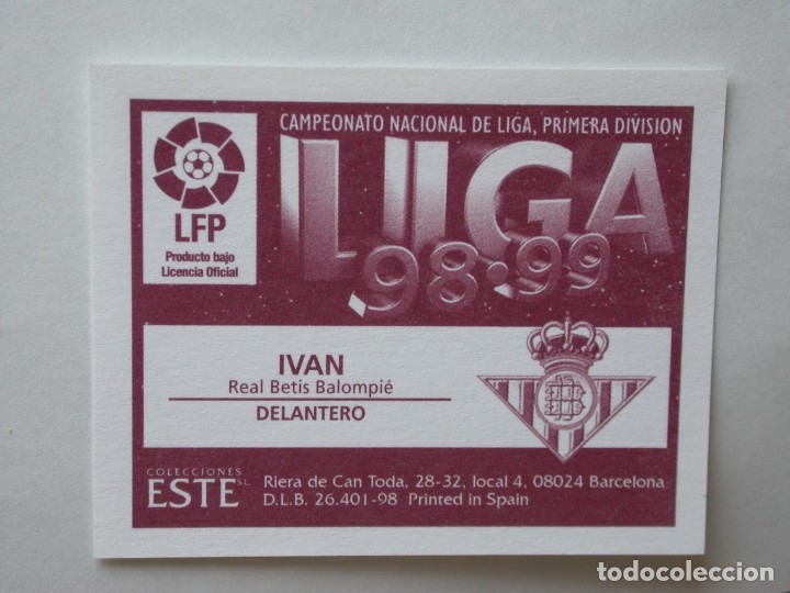 Cromos de f&uacute;tbol: IVAN DEL BETIS DE EDICIONES ESTE 98-99, NUNCA PEGADO - Foto 2